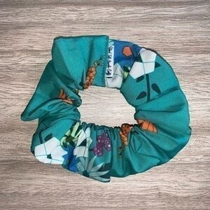 $7ea or 3/$15 Teal flowers hair scrunchie handmade new